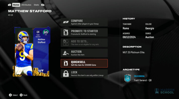 Madden 25 Ultimate Team Platinum Quicksell Values