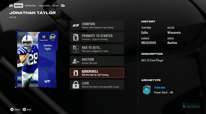 Madden 25 Ultimate Team Training Values